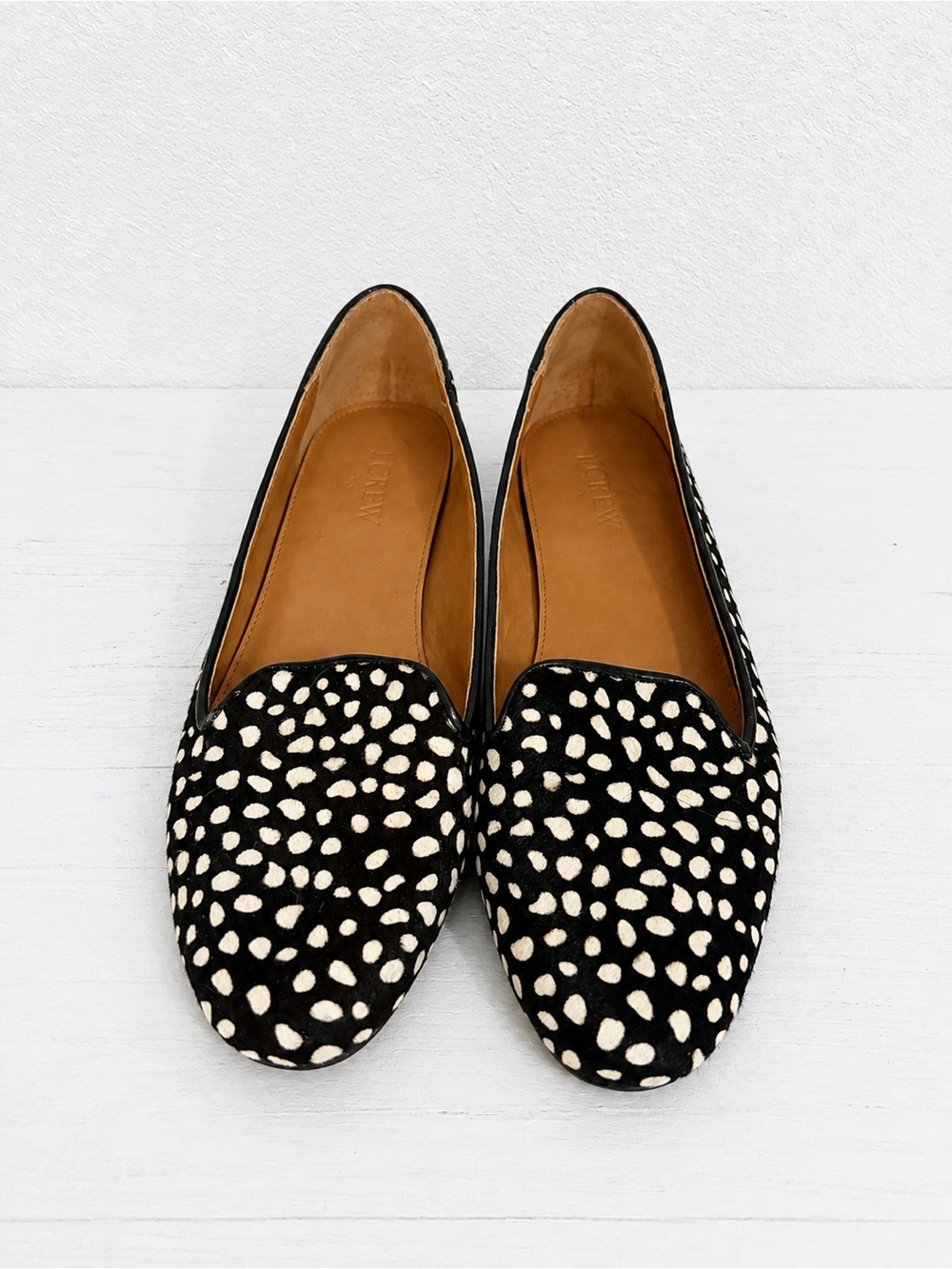 J.Crew Calf Hair Black With Ivory Speckles Almond Toe Slip On Flats Size 8